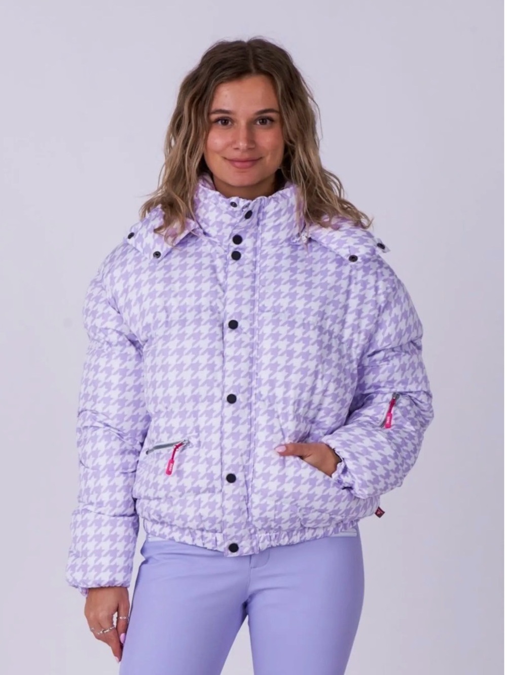 Lilac Houndstooth Puffer Jacket - Women's Coat OOSC Ski Jacket